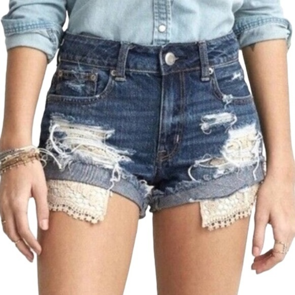American Eagle Outfitters Hi Rise Festival Destroyed Cuffed Jean Shorts Size 8